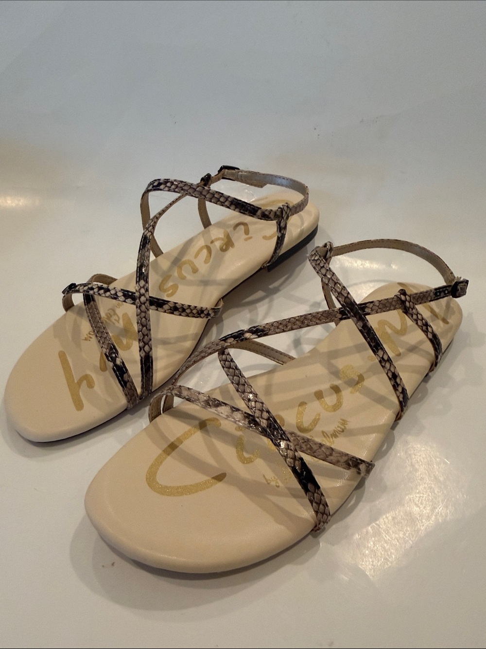 NWT Circus NY by Sam Edelman Beige Snake-Print Strappy Rebecca Sandals Size 9
